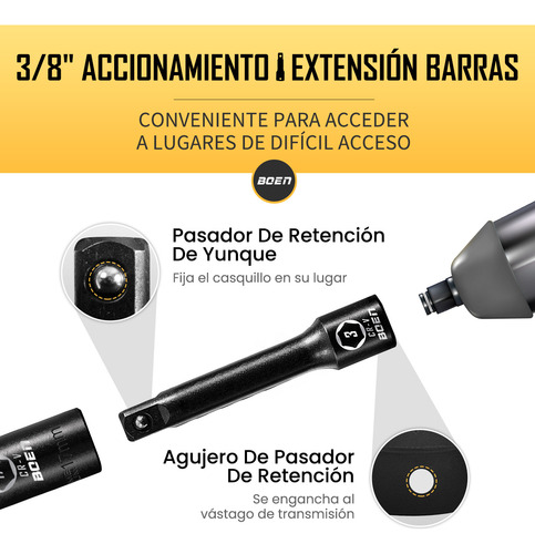 16 Pzas Juego De Dados De Impacto Profundo 3/8 Acc. 7-22mm