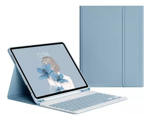 Funda Celeste Con Teclado Para iPad 10.9 + Mica De Regalo