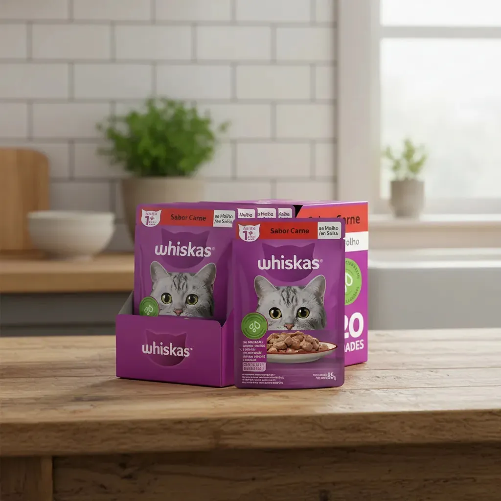 Whiskas ração úmida para gatos carne ao molho 85gr com kit de 20 sachês