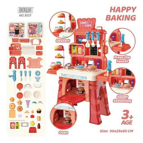 Juego De Cocina Para Niños 47 Piezas 50x25x65cm