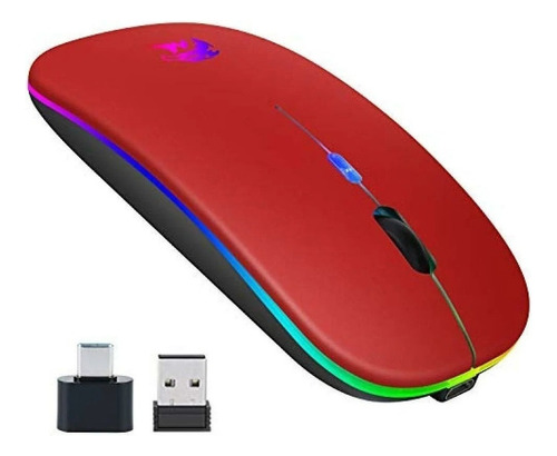 Mouse Wireless Recarregável Led Rgb  Sem Fio Cor Vermelho