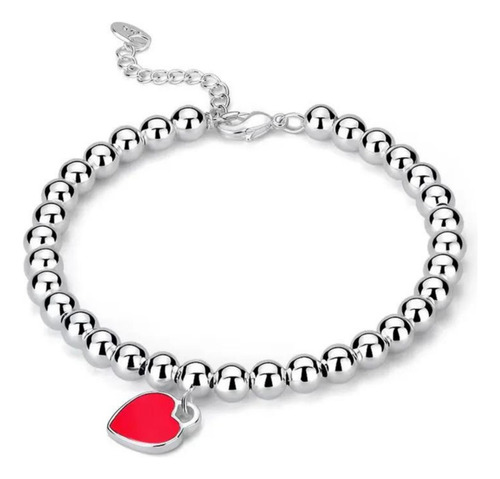 Pulsera Brazalete Con Cuentas Corazon 18cm Varios Colores