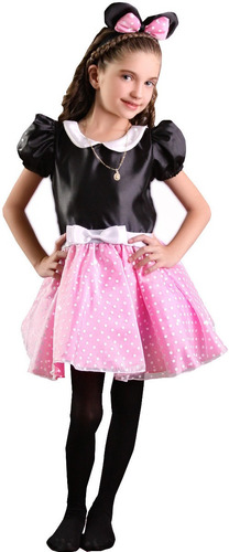 Disfraz Minnie Mimi Mouse Rosa Para Niña Talla 10 - 12 Incluye Pantimedias Y Diadema Con Orejitas