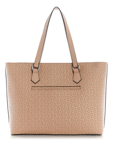 Bolso Guess Tote Cafe Acabado de los herrajes Niquel Color Marrón claro Diseño de la tela Liso