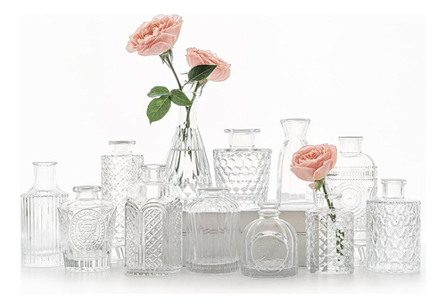 12pcs Cristal Bud Vase Set, Pequeño Claro Floreros Cen...