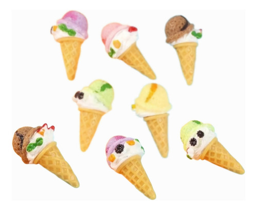Set 8 Mini Helados Barquillos 3 D Calidad ( Casa De Muñecas)