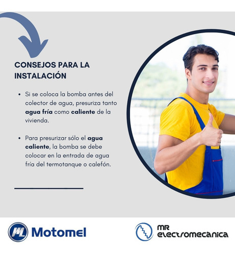 Imagen 9 de 10 de Bomba Presurizadora 3 A 4 Baños + Cocina + Lavadero. Termotanque O Calefón. Motomel Mbp 270 Frente Bronce