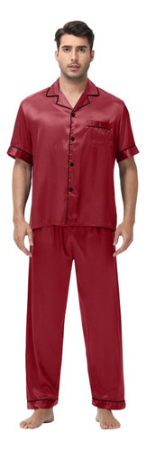 Pijama De Moda Liso Con Botones De Bolsillo De Manga Corta