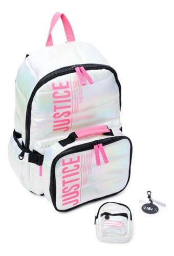 Mochila Justice Color Tornasol Blanco Con Lonchera 