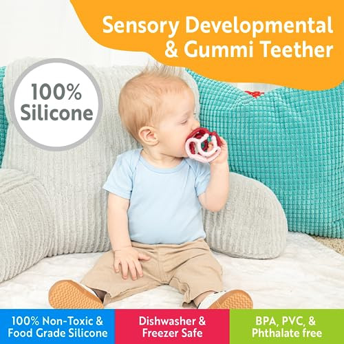 Ogobolli Gummi Teether Ring Textured Sensory Ball Toy F...