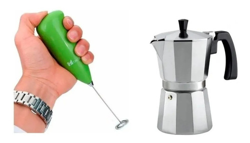 Mini Batidor Revolvedor De Leche + Cafetera Italiana 9 Tazas