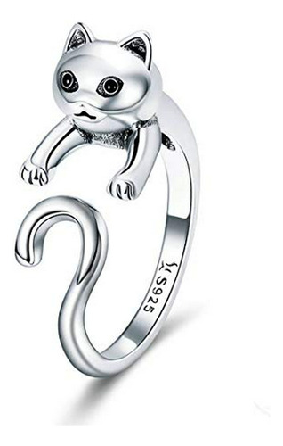 Anillos - Reffeer 925 Sterling Silver Cute Cat Ring For Wome