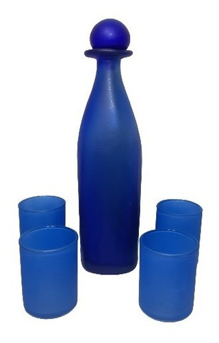 Licorera Vacía De Vidrio Glaseado Azul Pack Para 4 Personas