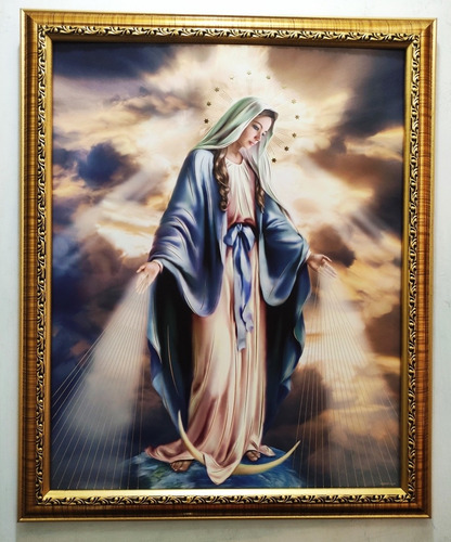 Virgen De La Medalla Milagrosa En Marco Dorado B 57 X 47 Cms