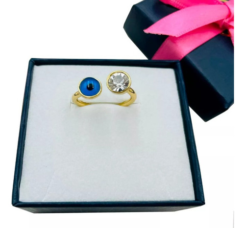 Anillo Ojo Turco De Suerte 4 Baños  Oro 18k Ajustable