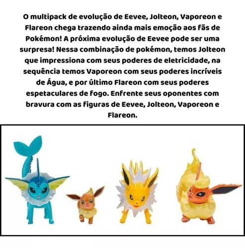 Bonecos Evolução Eevee Flareon Jolteon Vaporeon Pokémon