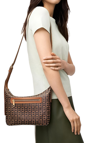 Fossil Bolsa Crossbody Cecilia Talla Única Acabado De Los Herrajes Dorados Color Marrón Correa De Hombro Marrón Claro Diseño De La Tela Cadenas