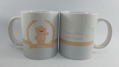 Caneca Porcelana Lembrança De Maternidade Urso Príncipe