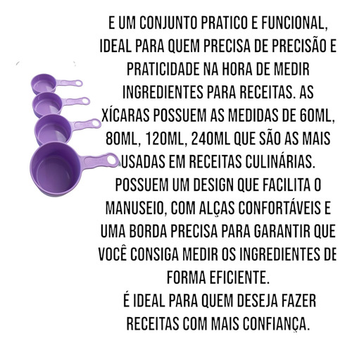 Jogo De Xícara Medidora Plastica Com 4 Peças Roxa Xm-05