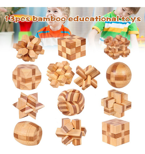 13pcs 3d Rompecabezas De Madera Kongming Luban Luban Lock Iq