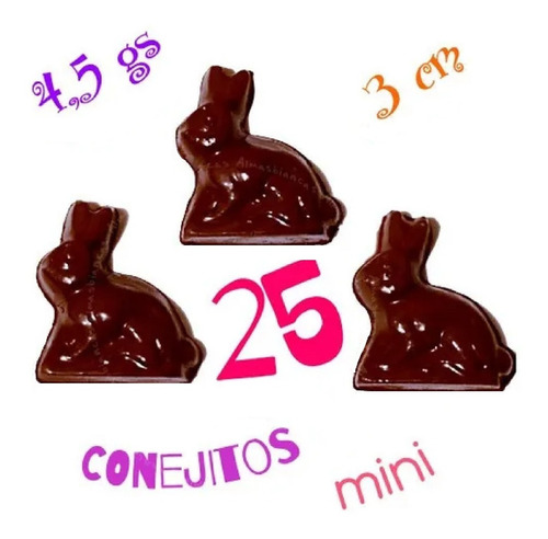 25 Conejitos Chocolate 4,5g Bombon Conejo Mini Pascua