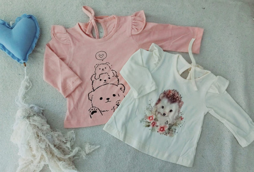 Pack X2 Camisetas De Bebe Hasta 3 Años Algodon Con Volado