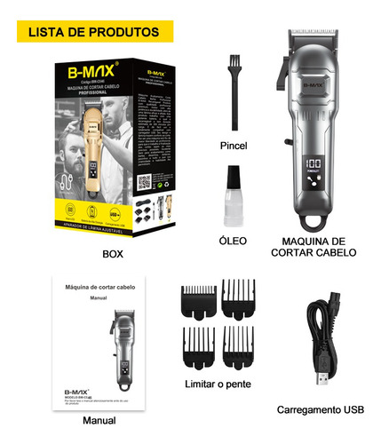 Maquina Cortar Cabelo Acabamento Aço Inoxidável Profissional