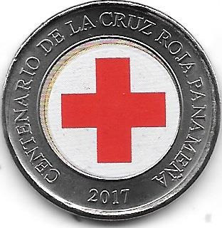 Moneda Panama 1 Balboa Año 2017 Bimetalica Cruz Roja Sin Uso