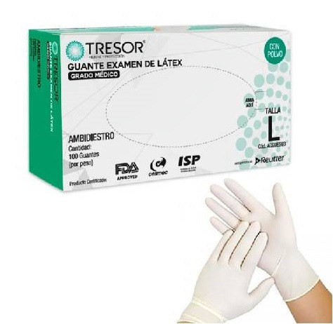 Imagen 2 de 2 de Guantes desechables látex con polvo talla L x 100 unidades marca Tresor