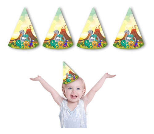  Gorros Conos Dinosaurio Cumpleaños Pack X5