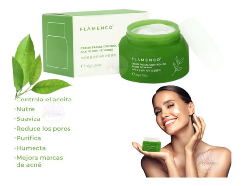 Crema Facial Control De Aceite Nutre Humecta  Con Té Verde