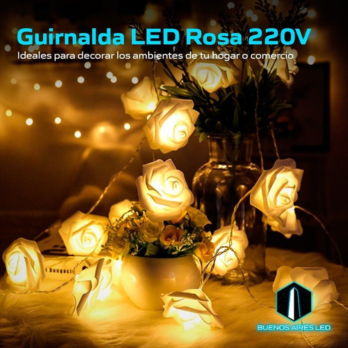 Imagen 5 de 10 de Guirnalda Luces Led 20 Rosas 2.5 Metros 220v Navidad