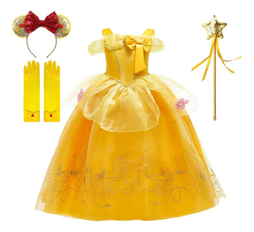 Vestido De Princesa Bella Para Niñas  Con Volantes  Flores