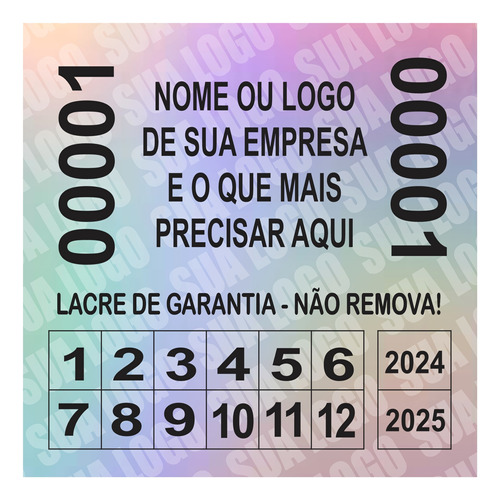 Lacre Void Holográfico Marca D'água 15x15mm Numerado 200 U