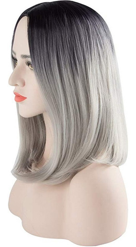 Imagen 4 de 8 de Peluca De Mujer Con Color Gris Degradado, Pelo Corto Natural