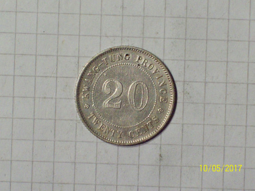China Provincia Kwang-tung 20 Centavos Plata 5,3 Gr 23 Mm Ra