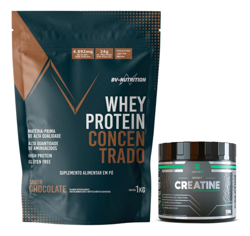 Kit Whey Protein 1kg Sabores + Creatina 100% Pura 150g Sabor Chocolate