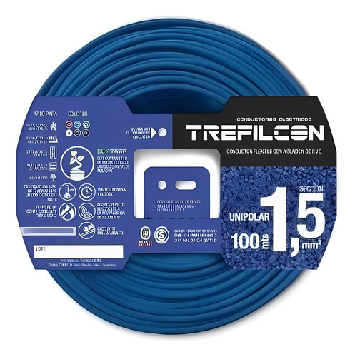 Cable Unipolar 1.5mm Normalizado Trefilcon X 100 Metros Mts Color de la cubierta Celeste