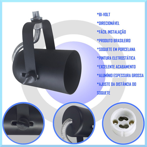 Imagem 1 de 5 de Spot Para Trilho Perfilado Eletrocalha Dicroica Led Aluminio Direcionável Funil Preto fosco Luminária Moderno Qualidade