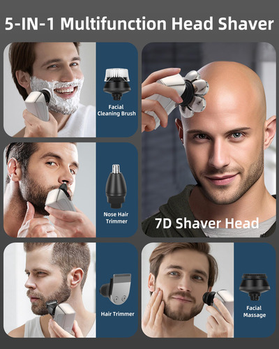 Barbeador Elétrico Para Cabeça Careca Harmonlife 7d 5 Em 1 À