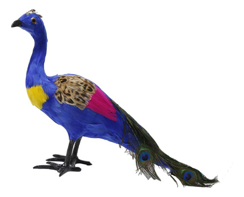 Figura De Pavo Real Con Plumas Artificiales Modelo Azul