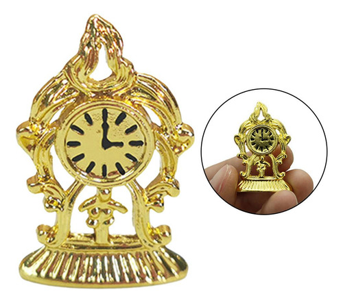 Accesorios De Casita De Muñecas 1:12 - Reloj De Mesa Dorado