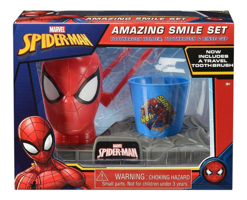 Spider-man Increíble Set Sonrisa  Cepillo + Vaso + Soporte
