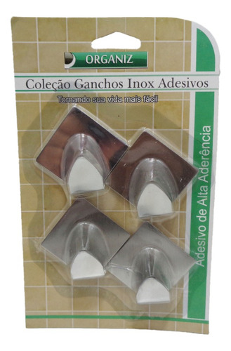 Kit 4 Ganchos Aço Inox Quad De Parede Autoadesivo Kehome