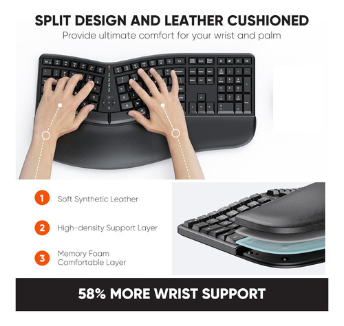 Teclado Ergonómico Recargable Inalámbrica Usb Con Ñ