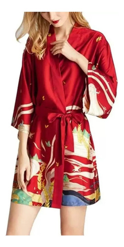 Kimono Tipo Yukata De Seda Artificial Para Mujer, Holgado