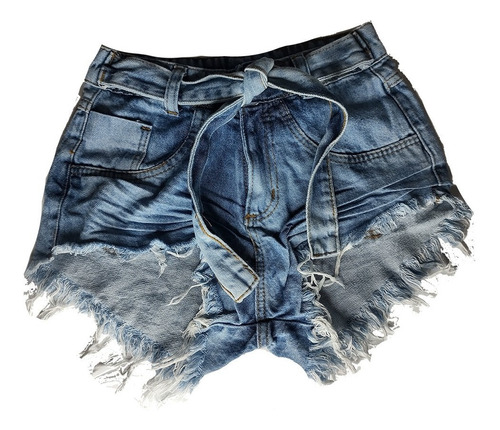 Shorts Jeans Feminino Manchado Cós Alto Destroyed St001