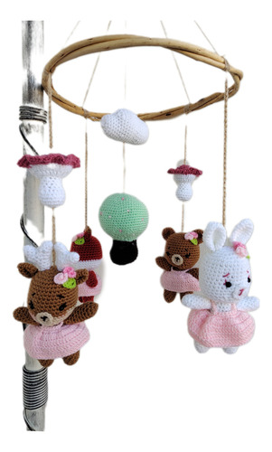 Movil De Cuna Tejido A Crochet Animalitos Del Bosque 4 Animalitos Animales Del Bosque
