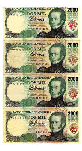 2000 Bolivares Venezuela 1997 Al 98 Set X4 Billetes 