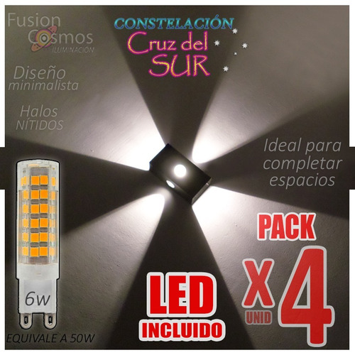 Difusor Aplique Interior Fx 4 Rayos C/ Led 6w Pack X 4u Iluminacion Decoracion Multidireccional Efectos Adorno Hierro 